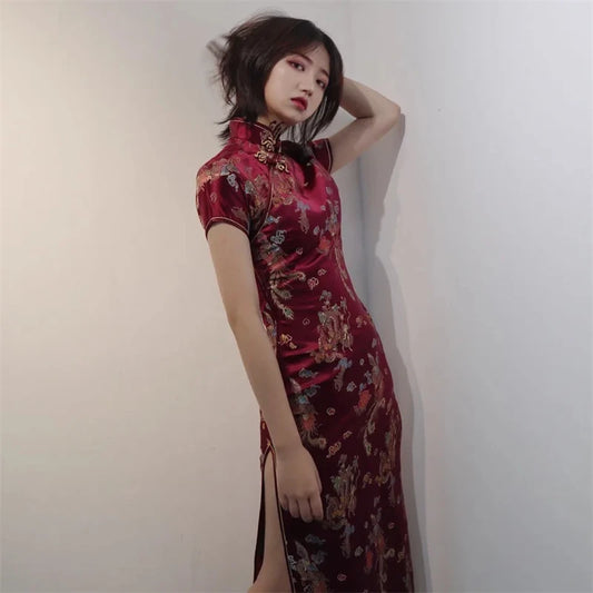 Vintage Dragon & Phoenix Long Dress (4XL–6XL)