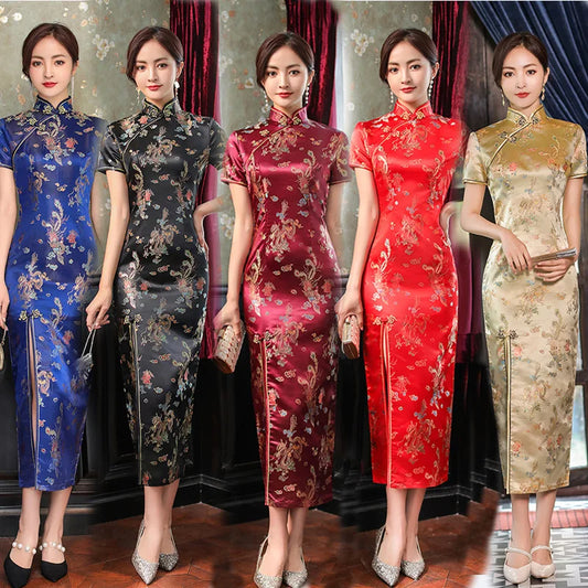 Chinese Style Dragon & Phoenix Qipao Dress – Vintage Elegant Cheongsam