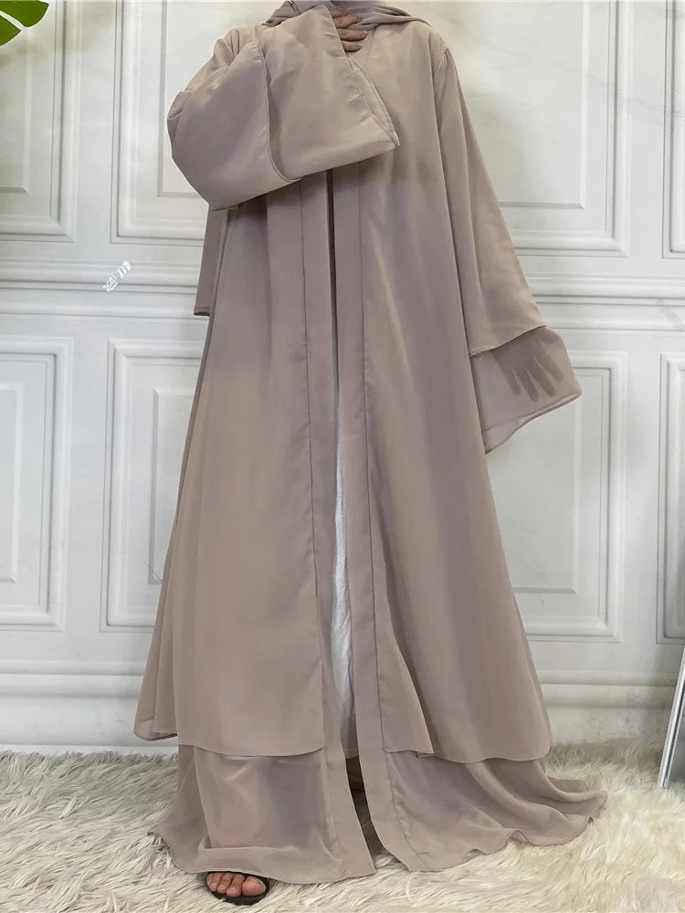 Latest Muslim Abaya – Two-Layer Chiffon Elegant Cardigan Robe for Women