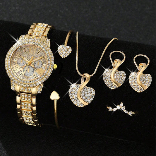 Elegant Women's Quartz Watch & Jewelry Gift Set