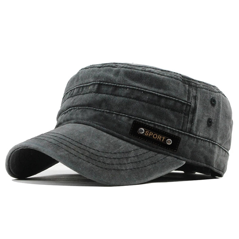 Spring, Summer & Autumn Men’s Washable Cotton Flat Top Military Sun Cap