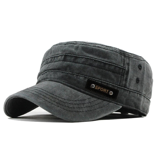 Spring, Summer & Autumn Men’s Washable Cotton Flat Top Military Sun Cap