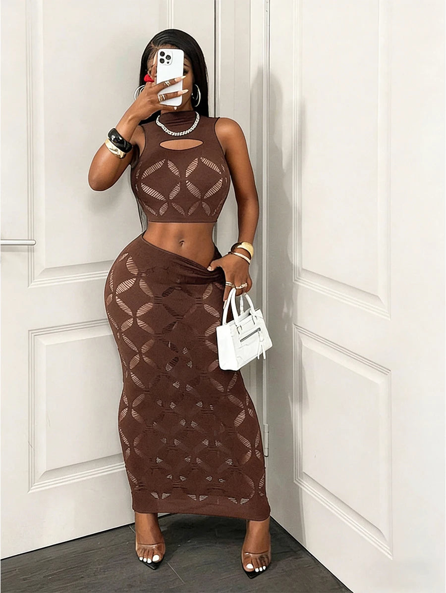 FHSEER Plus Size Women's 2-Piece Mesh Clubwear Set