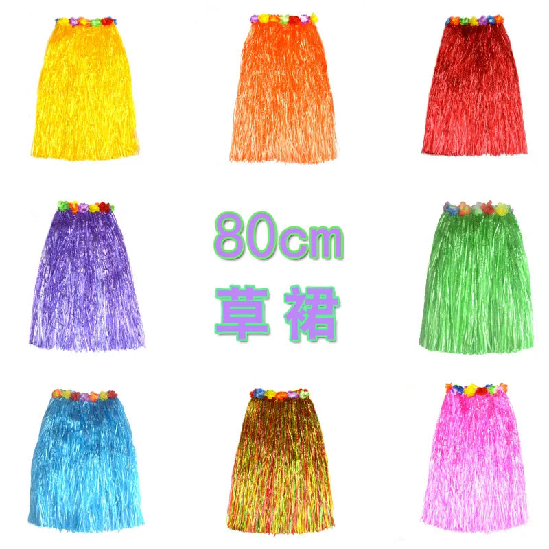 Hawaiian Grass Skirt for Kids – Hula Dance Party Costume, Flamingo Aloha Luau Theme Party Supplies, Hawaiian Party Favors