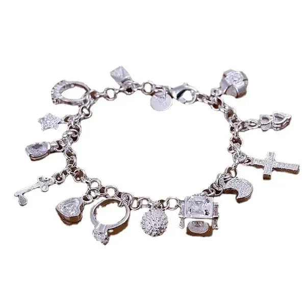 European and American Silver Fashion Bracelet with Thirteen Pendants for Women