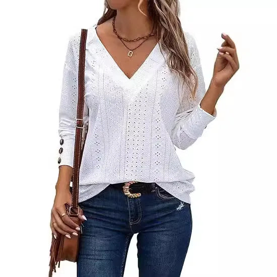Women’s Spring 2024 Long Sleeve V-Neck Blouse