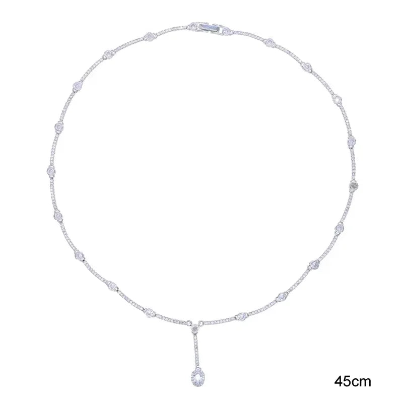 Fashion Special Water Drop Bling Oval CZ Choker Necklace Gold Color Lariat Long Bar Tear Drop Y Shape Long Tassel Women Jewelry