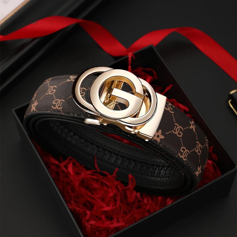 Men’s Genuine Leather Belt with Automatic Alloy Buckle – Luxury Design Waist Belt for Men