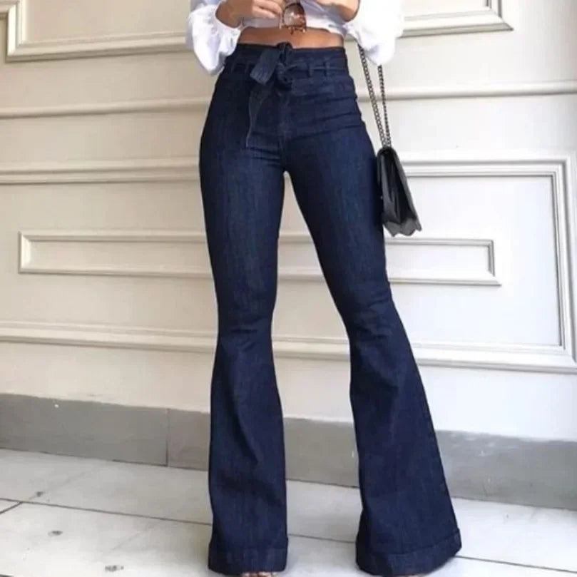 Women's High-Waist Flare Jeans – Streetwear Slim Fit