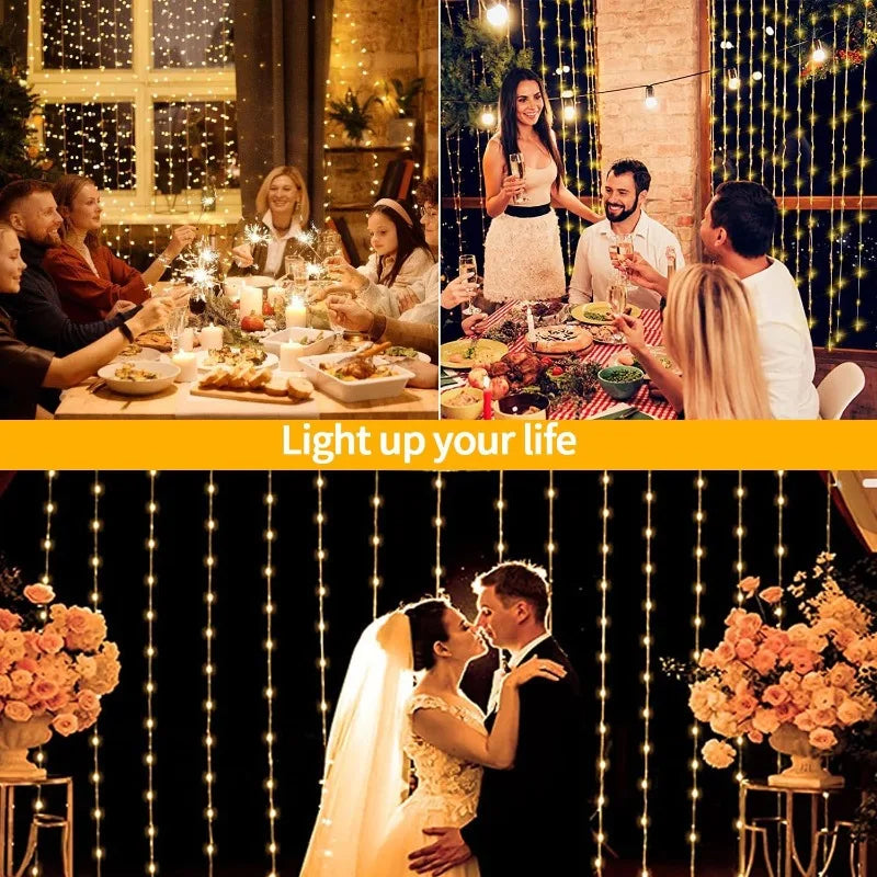 3×3M Solar Curtain String Lights – 300 LED Outdoor Decorative Lights with 8 Lighting Modes for Christmas, Halloween, Garden & Party Decor