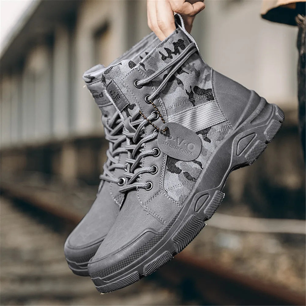 Men's Canvas Boots – New Autumn/Winter Plus Velvet High-Top Warm Casual Outdoor Boots (Camouflage Style)