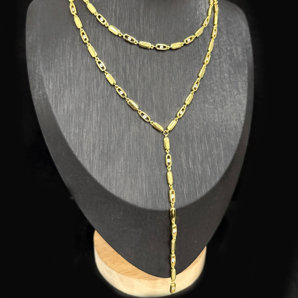Fashion Special Water Drop Bling Oval CZ Choker Necklace Gold Color Lariat Long Bar Tear Drop Y Shape Long Tassel Women Jewelry