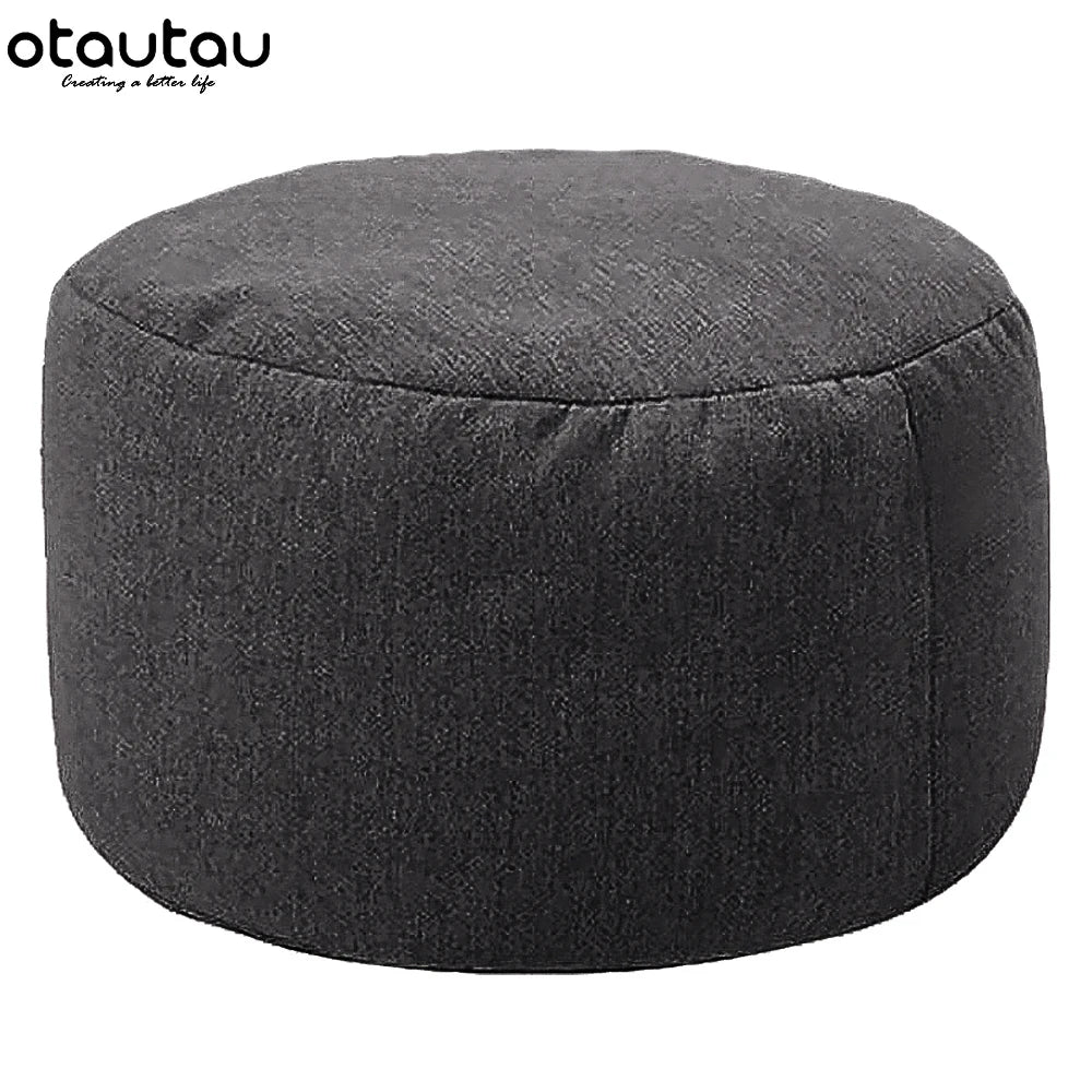 OTAUTAU Round Linen Bean Bag Ottoman
