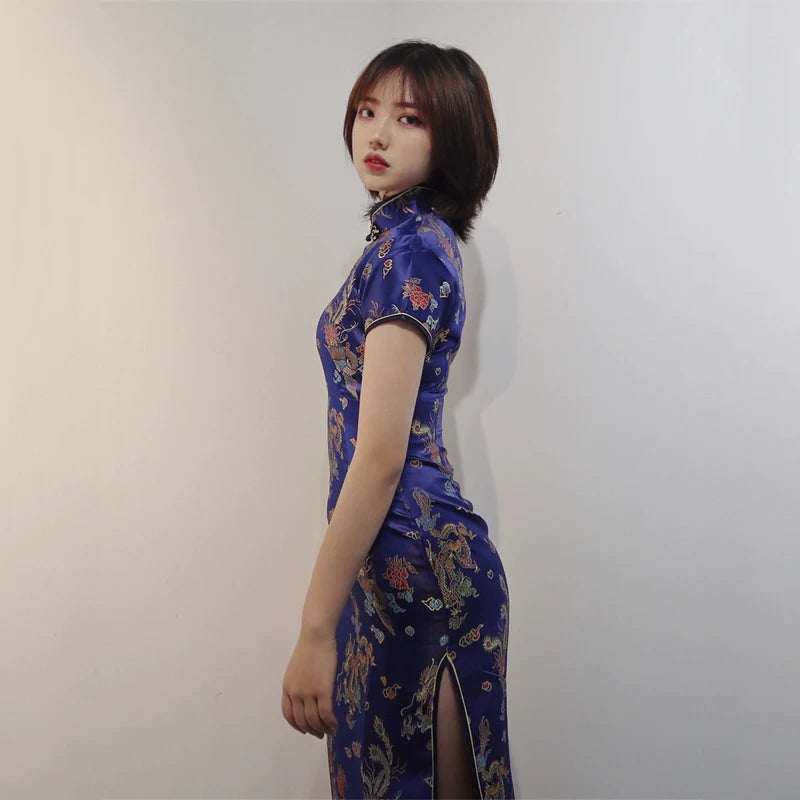 Vintage Dragon & Phoenix Long Dress (4XL–6XL)