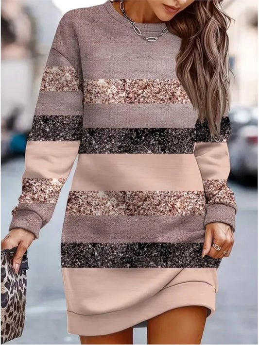 Autumn- Women’s Dress  | Long Sleeve Contrast Print Office Dress