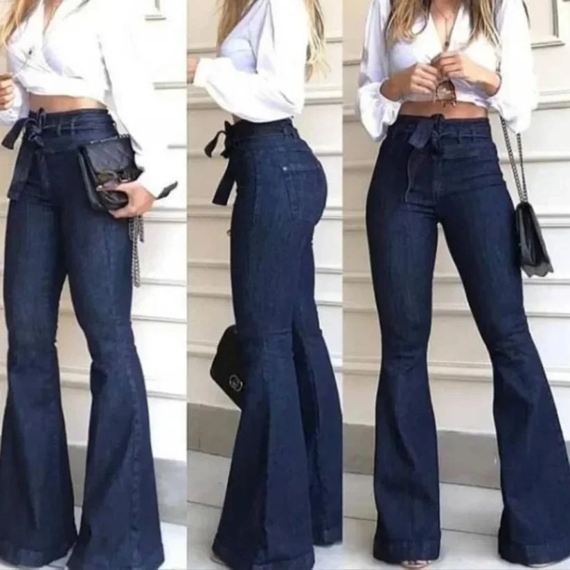 Women's High-Waist Flare Jeans – Streetwear Slim Fit