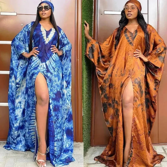 African Retro Long Robe Dress with Headscarf