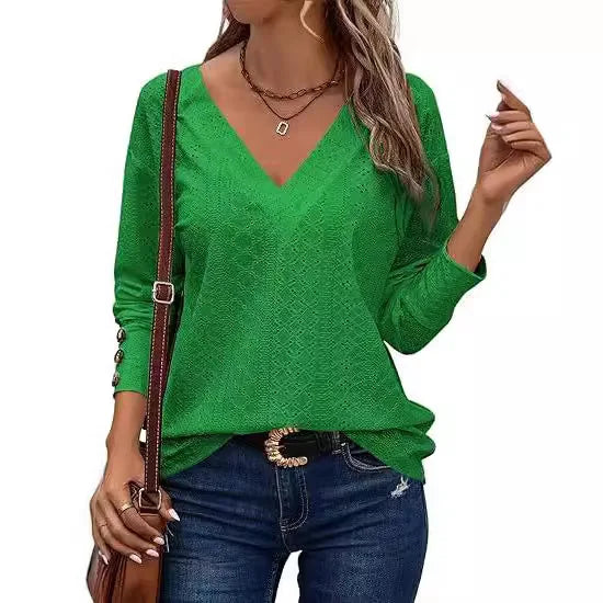 Women’s Spring 2024 Long Sleeve V-Neck Blouse