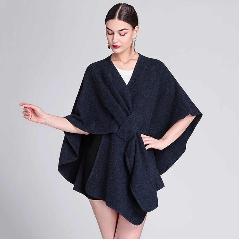 Fashion Side Strap Wool-Blend Poncho Cape – Autumn/Winter Women’s Cardigan Shawl Cloak