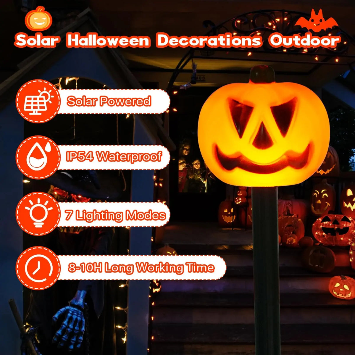 5PCS Solar Halloween Pumpkin & Ghost Pathway Lights – Waterproof Outdoor Garden Decorations