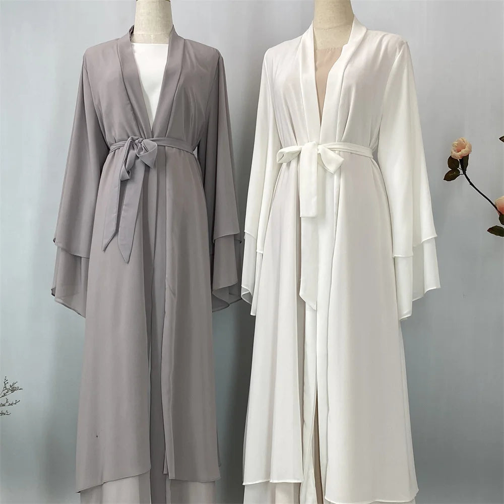 Latest Muslim Abaya – Two-Layer Chiffon Elegant Cardigan Robe for Women