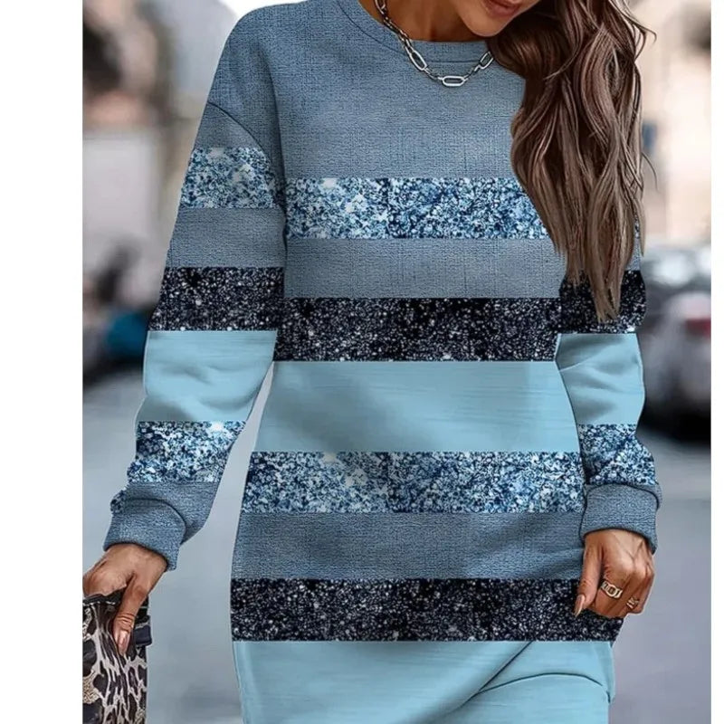 Autumn- Women’s Dress  | Long Sleeve Contrast Print Office Dress
