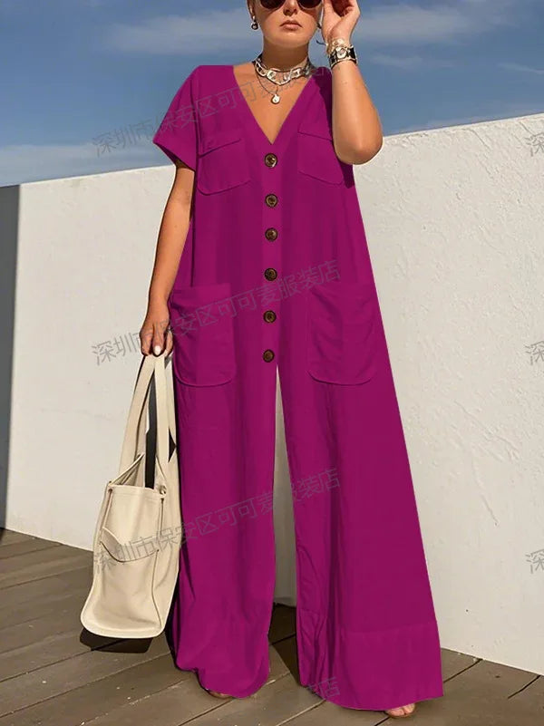 New Summer V-Neck Single-Breasted Women’s Jumpsuit