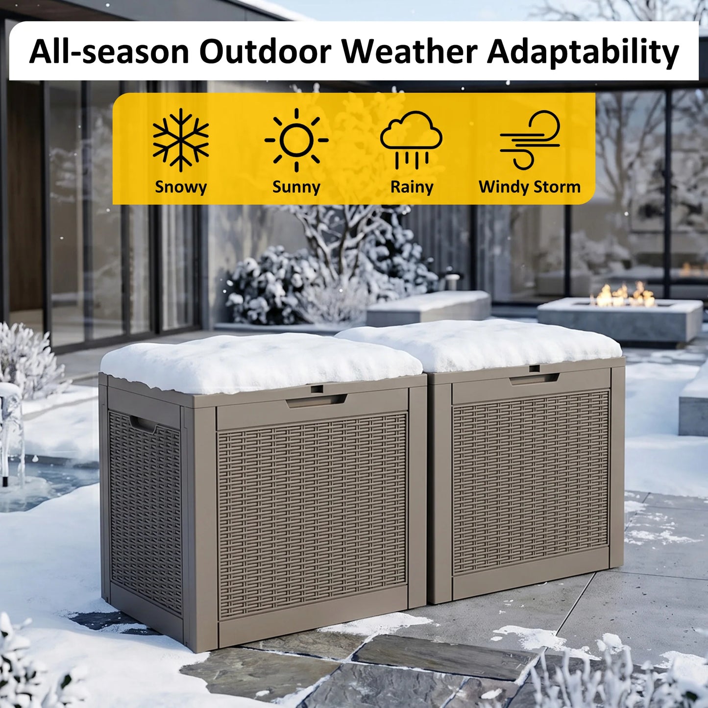 30-Gallon Gray Rattan-Textured Resin Outdoor Deck Storage Box (Weatherproof)