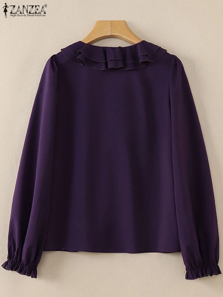 ZANZEA Women’s V-Neck Long Sleeve Blouse – Elegant Office Tunic Top
