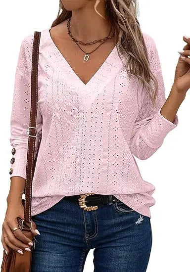 Women’s Spring 2024 Long Sleeve V-Neck Blouse