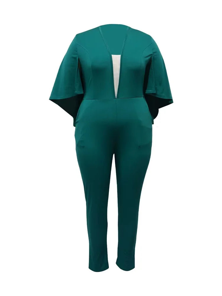 Women Summer Casual V Neck plus‑size rompers and jumpsuits