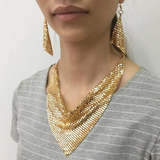 Elegant Indian Jewelry Set – Rhinestone Bib Choker with Matching Earrings