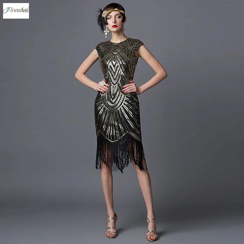 Women's 1920s Vintage Gatsby Long Skirt Flapper Dress