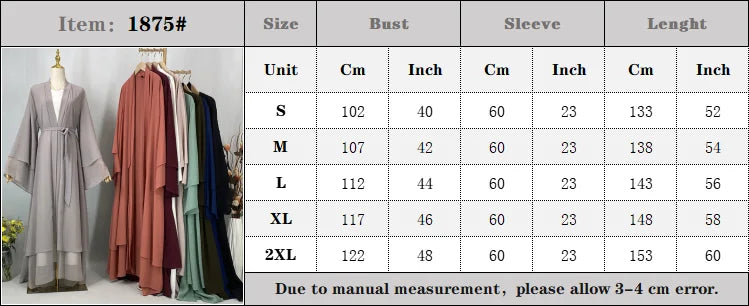 Latest Muslim Abaya – Two-Layer Chiffon Elegant Cardigan Robe for Women
