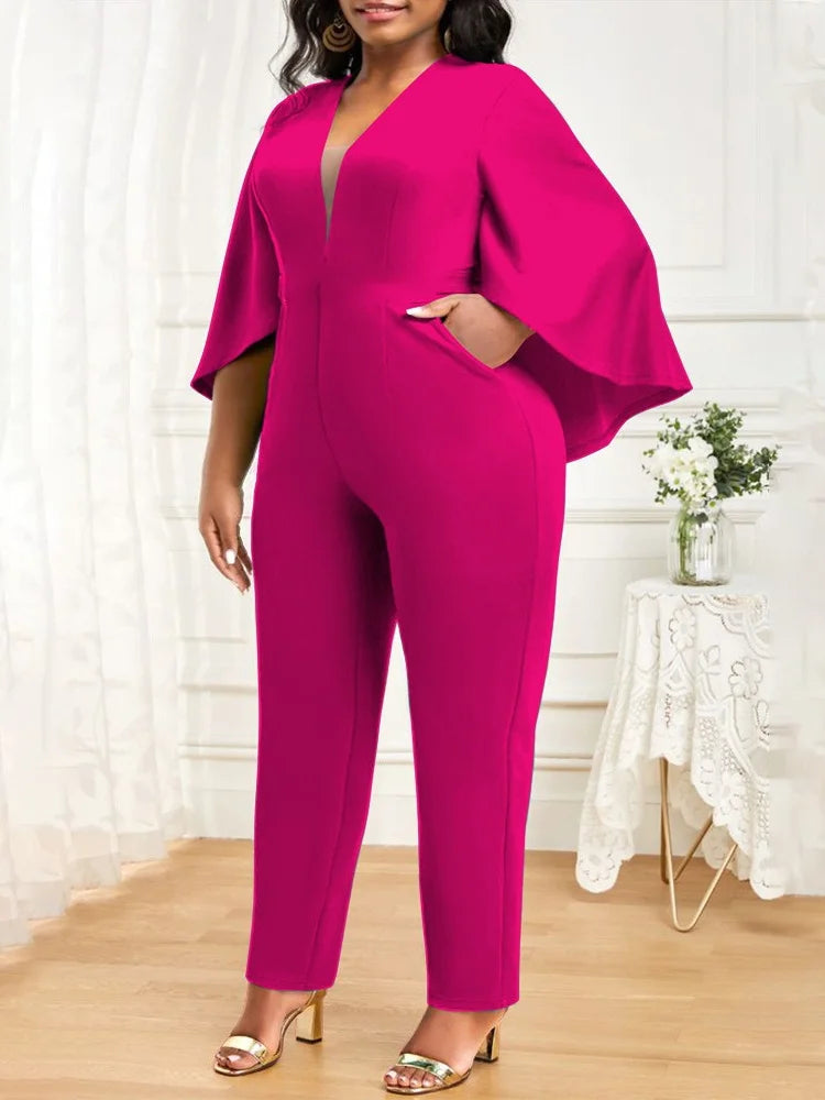 Women Summer Casual V Neck plus‑size rompers and jumpsuits