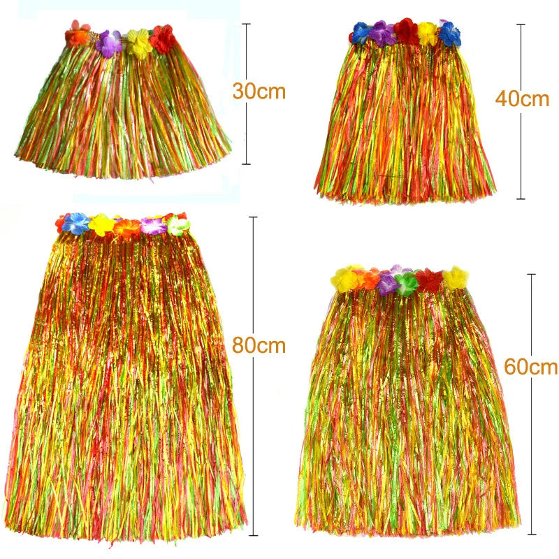 Hawaiian Grass Skirt for Kids – Hula Dance Party Costume, Flamingo Aloha Luau Theme Party Supplies, Hawaiian Party Favors