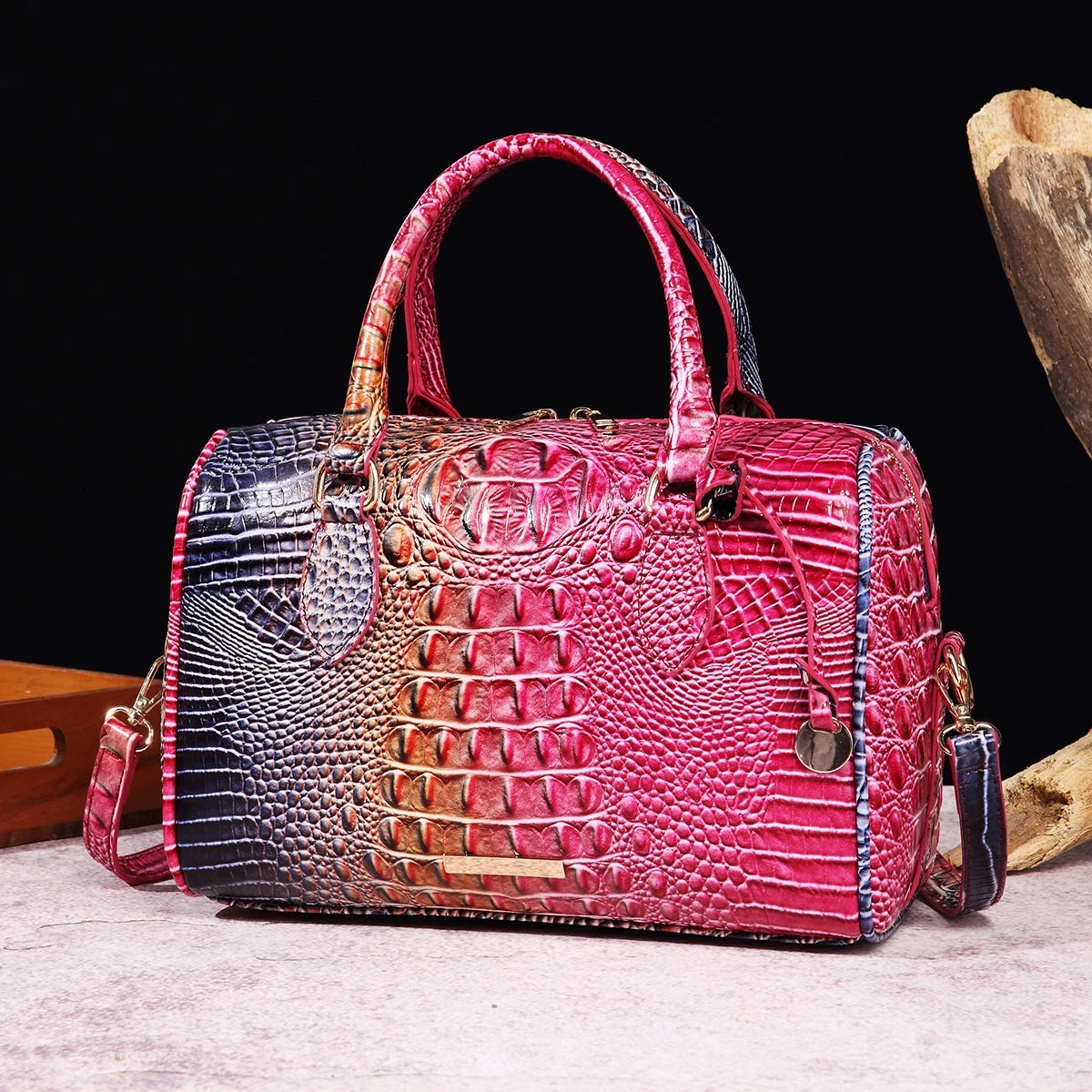 The Ombre Crocodile Embossed Boston Handbag