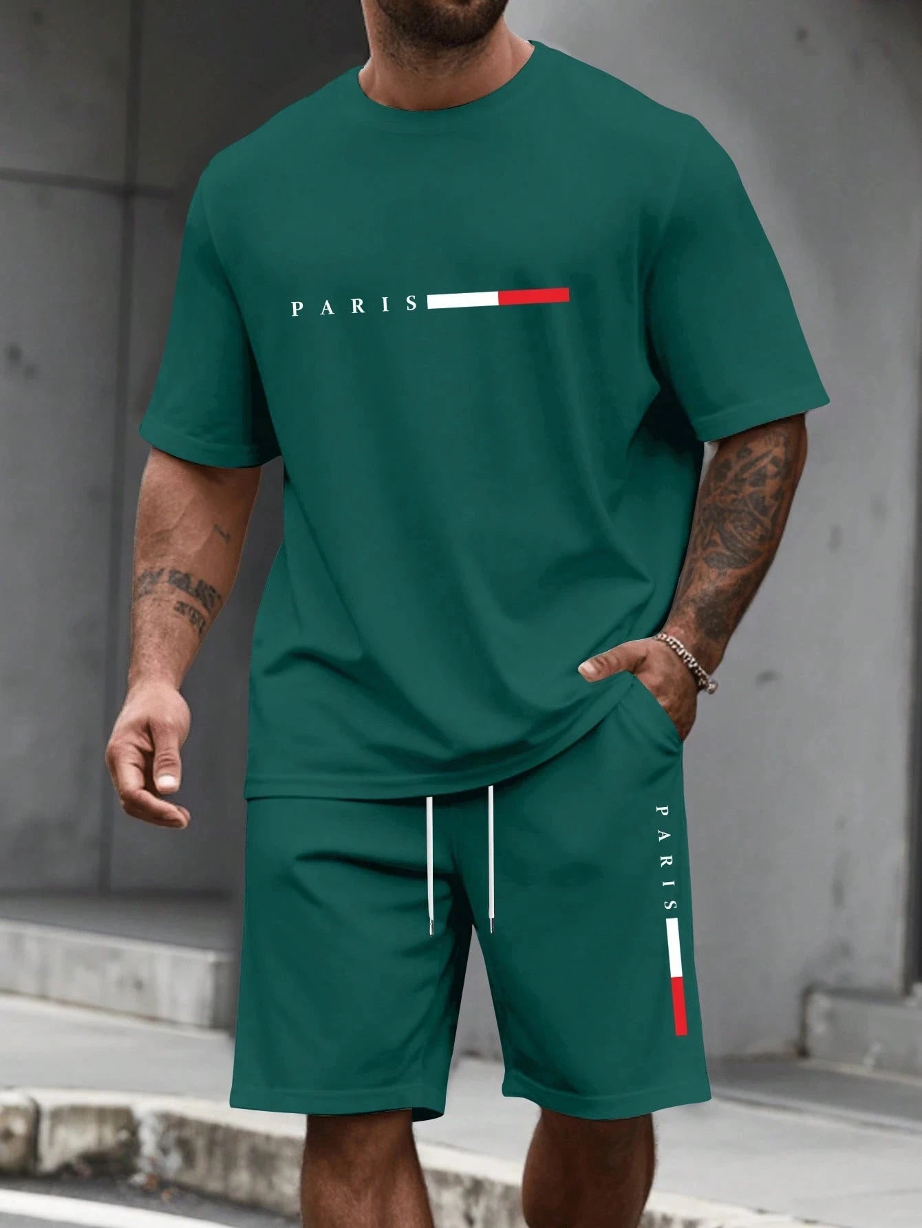 Men’s 2-Piece Tracksuit Set – O-Neck Short Sleeve Shirt & Matching Shorts Running Suit