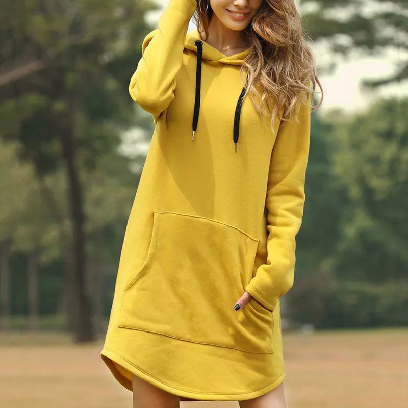 Women’s Oversized Hoodie Dress – Korean Pop Style Casual Long Sweatshirt