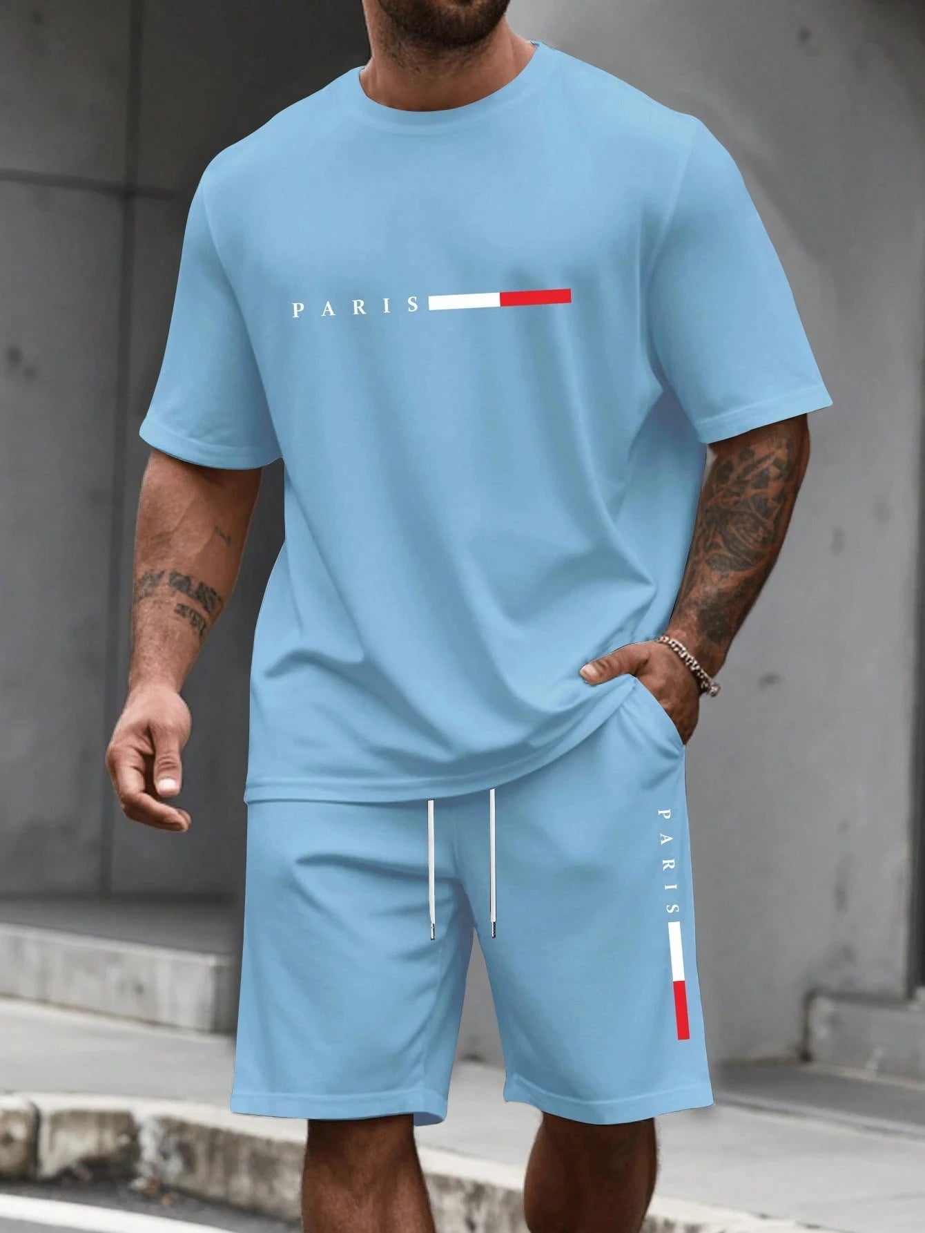 Men’s 2-Piece Tracksuit Set – O-Neck Short Sleeve Shirt & Matching Shorts Running Suit