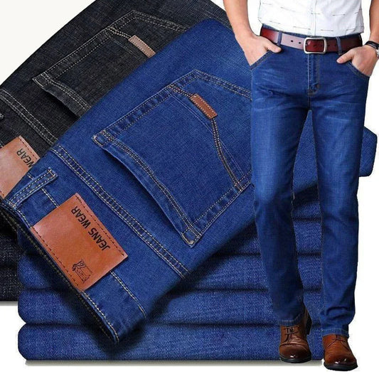 Men’s Vintage Black Straight-Leg Stretch Jeans – Business Casual Denim Pants