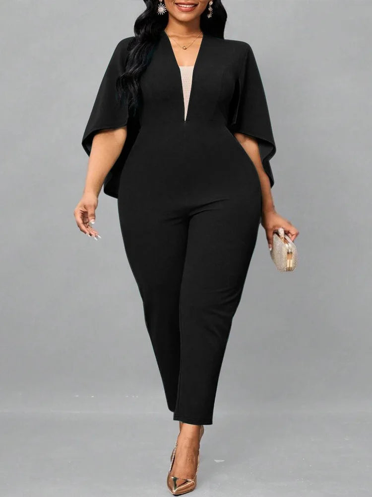 Women Summer Casual V Neck plus‑size rompers and jumpsuits
