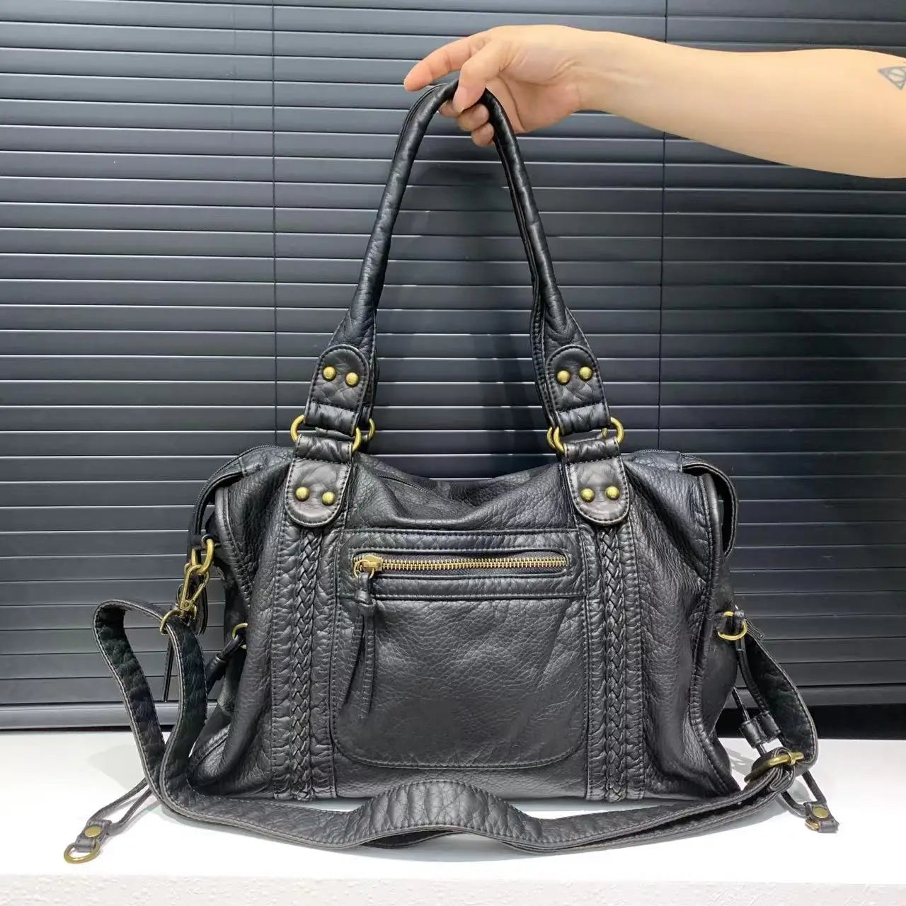 Y2K Spicy Girl One-Shoulder Crossbody Bag – Vintage Washed Leather