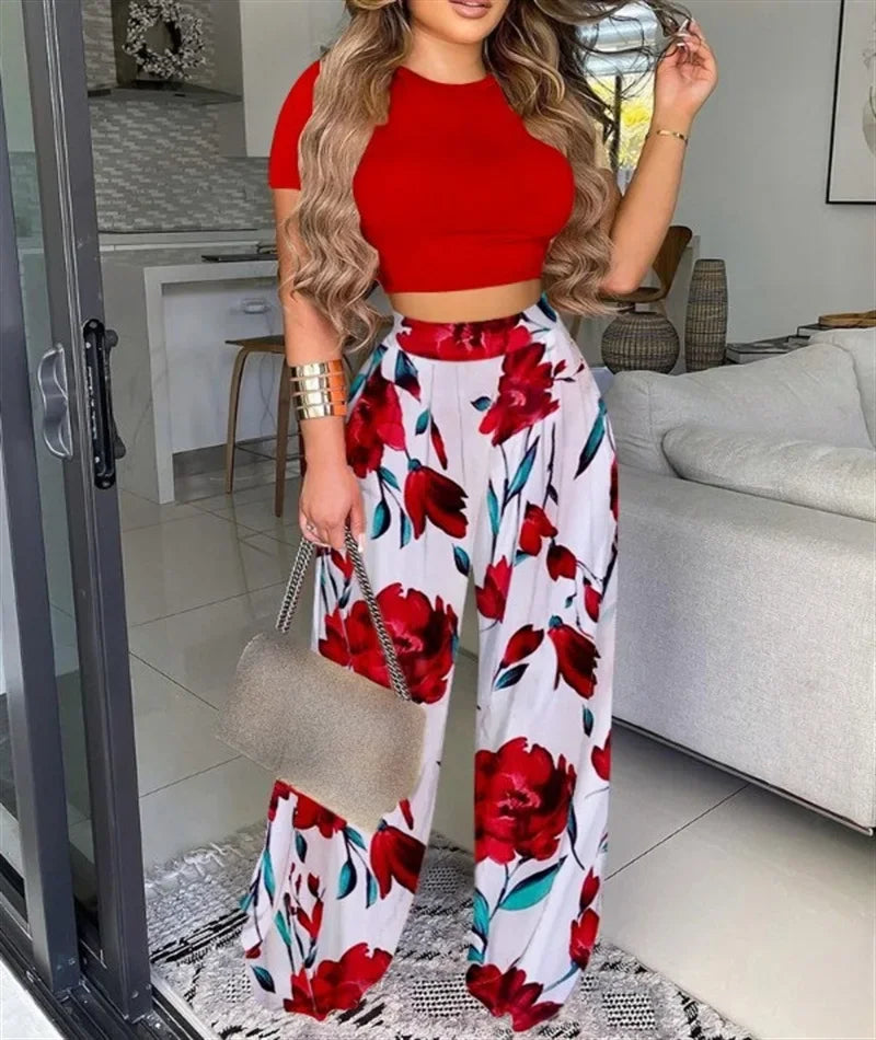 Women's Printed Two-Piece Pant Set – Summer Matching Outfit