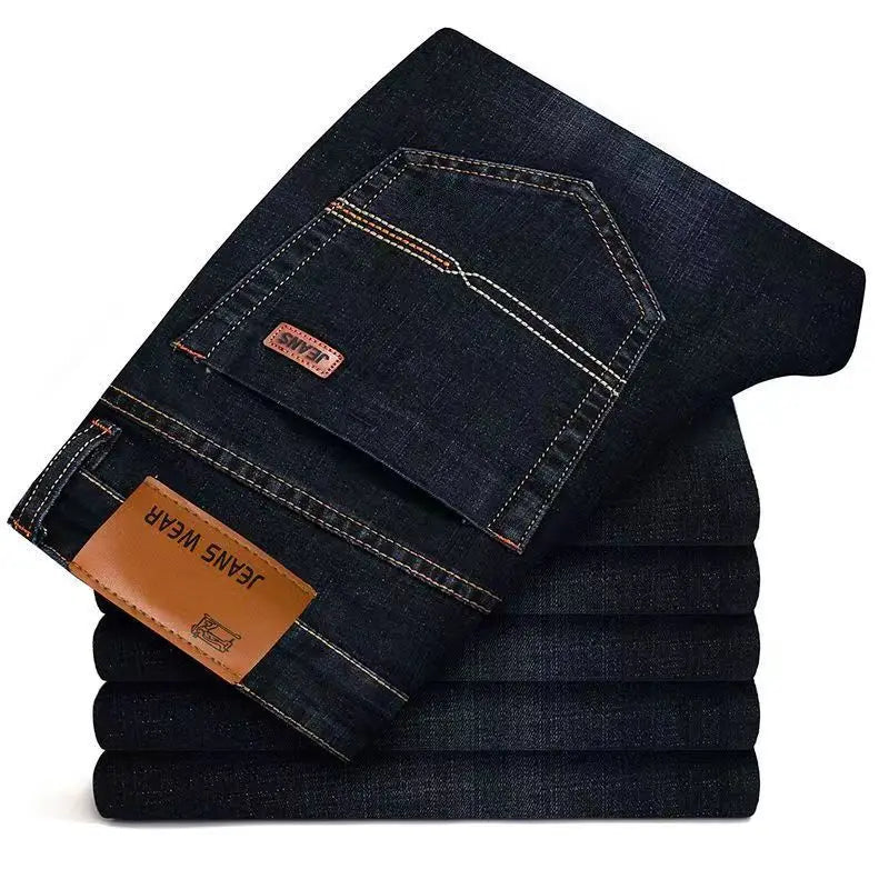 Men’s Vintage Black Straight-Leg Stretch Jeans – Business Casual Denim Pants