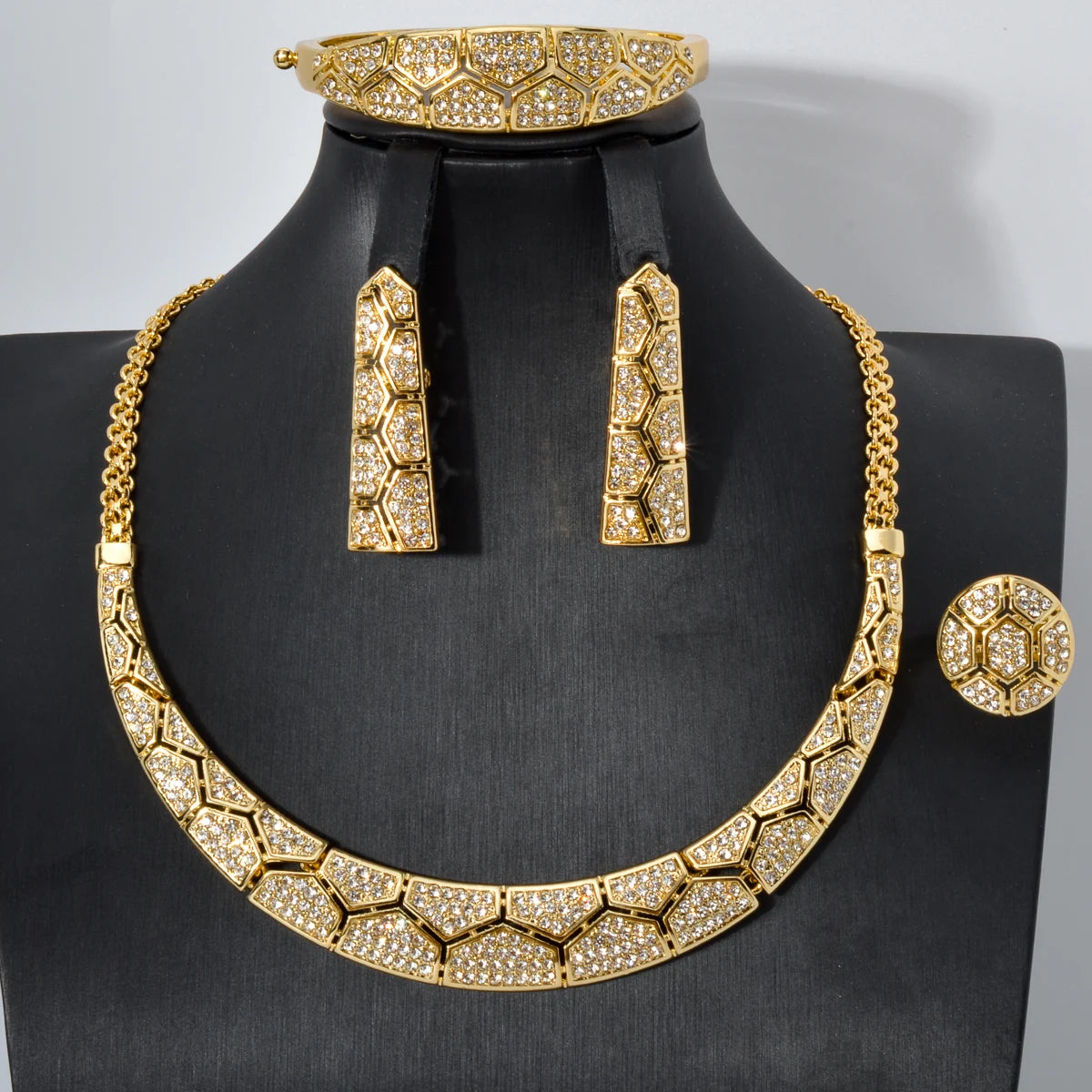 Acorite Zircon Classic Gold-Plated Earrings, Necklace, Bracelet & Ring