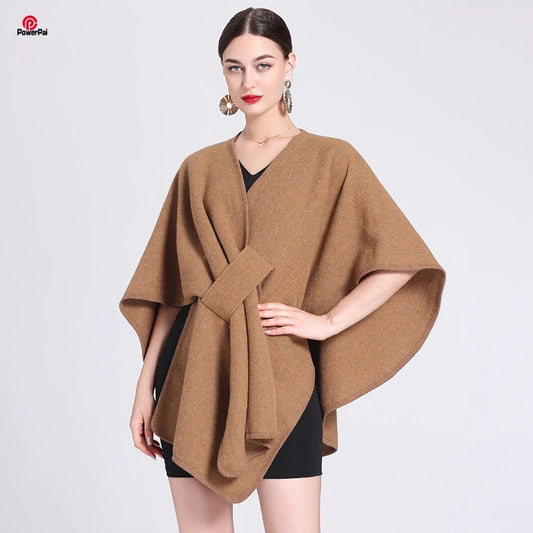 Fashion Side Strap Wool-Blend Poncho Cape – Autumn/Winter Women’s Cardigan Shawl Cloak