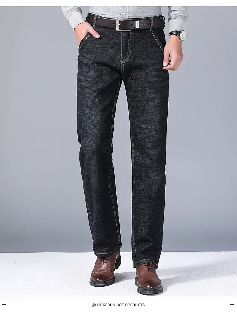 Men’s Vintage Black Straight-Leg Stretch Jeans – Business Casual Denim Pants