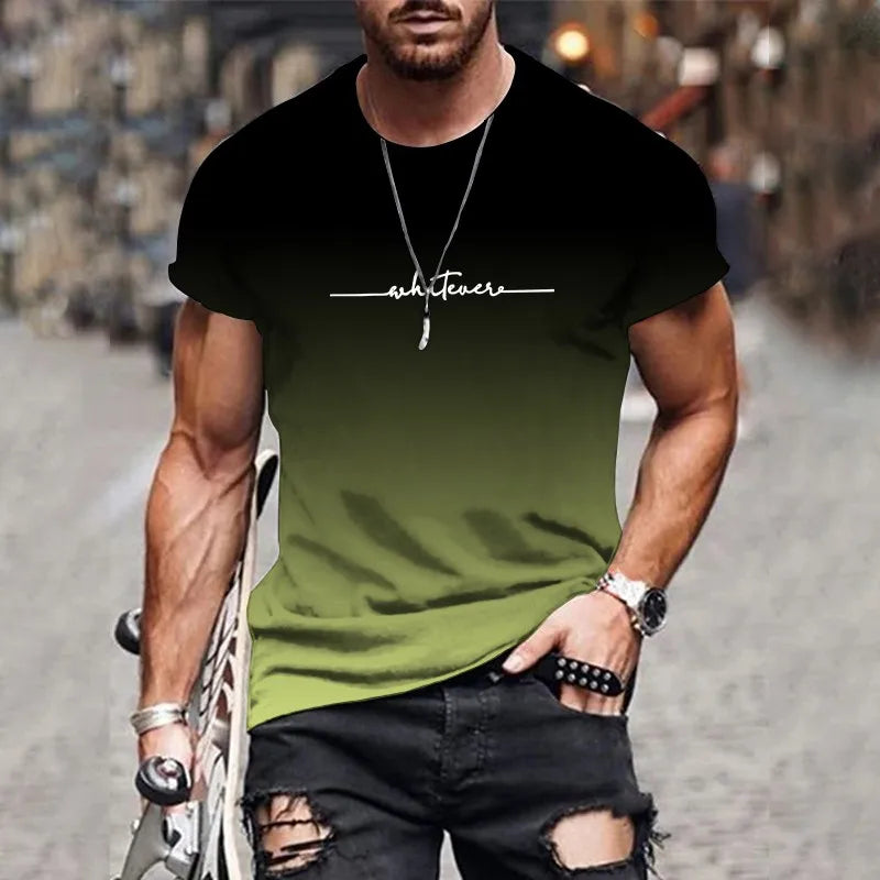 New Men’s Gradient Letter Print T-Shirt