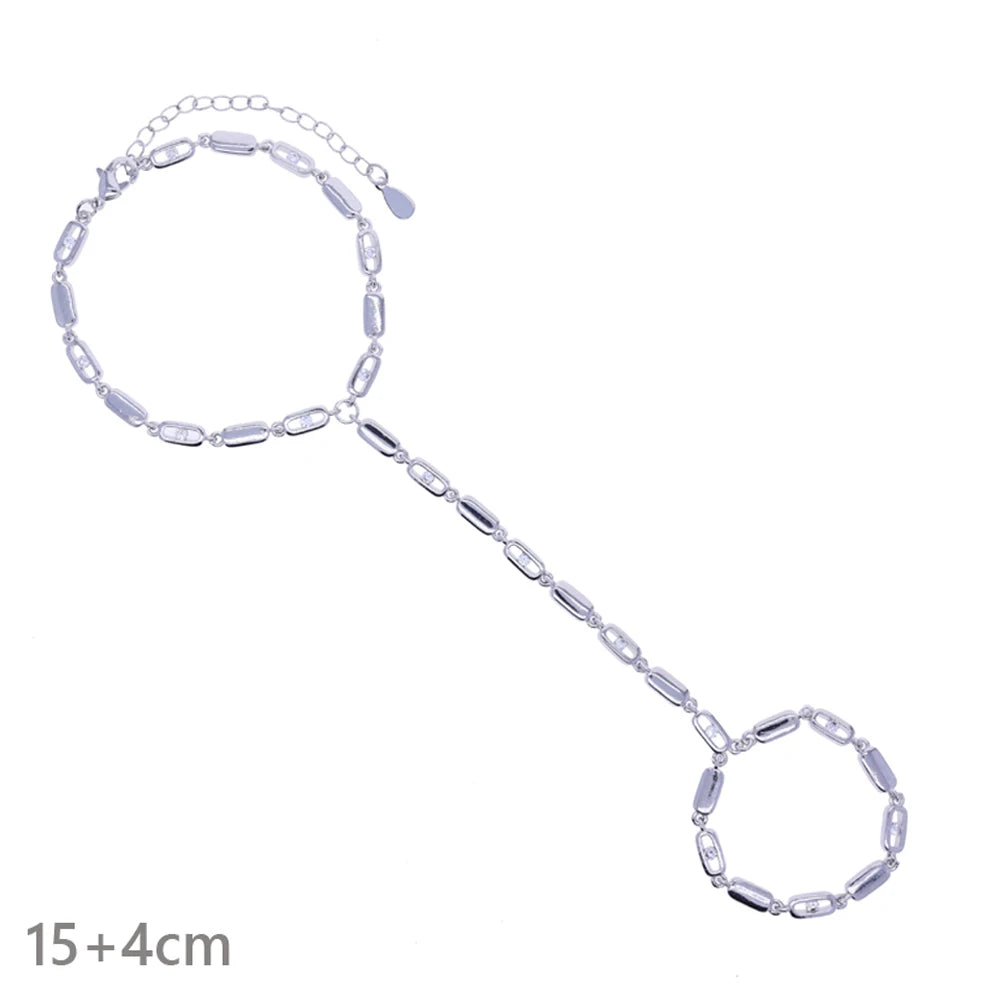 Geometric Rectangle Bling Micro Pave CZ Bar Link Chain Choker Lariat Y Necklace – Silver C
